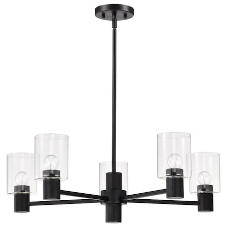 Nuvo Clarksville - 28 Inch 5 Light Chandelier - Matte Black with Clear Glass 60/8066